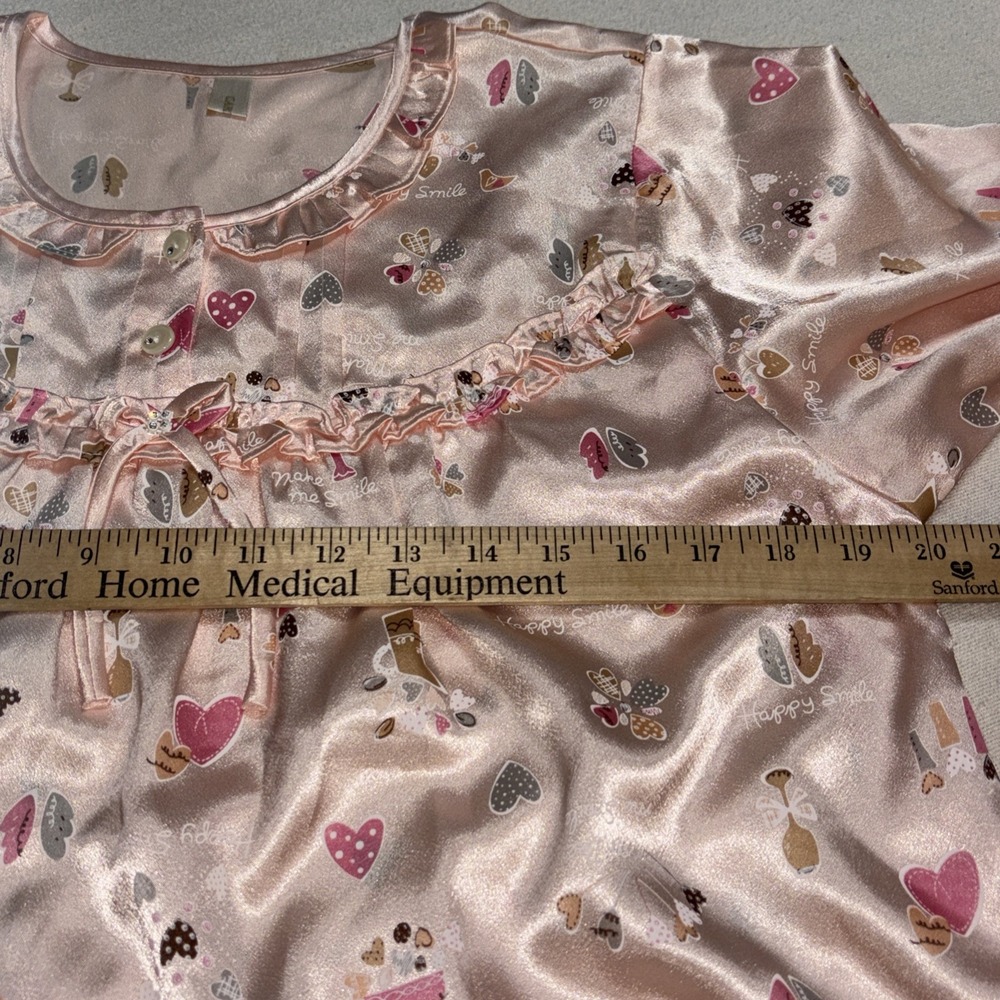 CARINA Womens Pink Heart 2pc Top & Bottom Pajama Set Ruffle Satin Valentines SzM - Picture 5 of 8